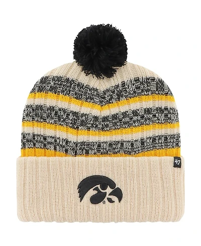 Men's '47 Brand Khaki Iowa Hawkeyes Tavern Cuffed Knit Hat with Pom