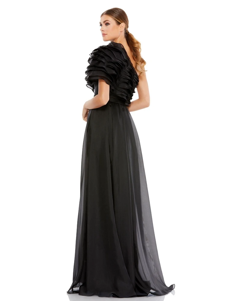 Mac Duggal Women's Ieena Satin Puff Shoulder Rhinestone Encrusted Gown