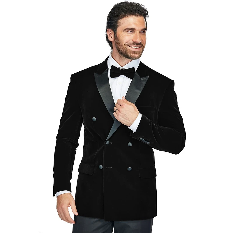 Gino Vitale Men's 2 Piece Double Breasted Velvet Birdseye Lapel Slim Fit Tuxedo