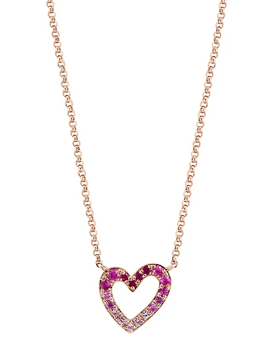 Effy Pink Sapphire (1/6 ct. t.w) & Ruby (1/20 ct. t.w.) Ombre Heart 17-3/4" Pendant Necklace in 14k Rose Gold