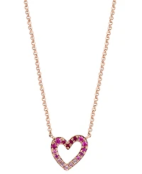 Effy Pink Sapphire (1/6 ct. t.w) & Ruby (1/20 ct. t.w.) Ombre Heart 17-3/4" Pendant Necklace in 14k Rose Gold