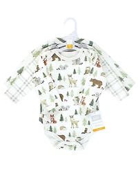 Hudson Baby Boys or Girls Quilted Long Sleeve Cotton Bodysuits, Forest Animals, Months