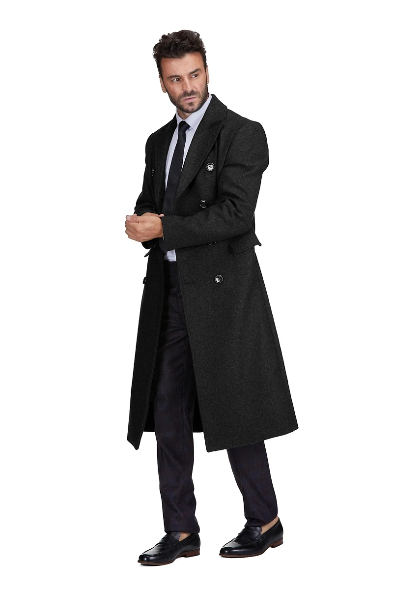Braveman Men's Double-Breasted Knee Length Wool Blend Three Button Long Overcoat Top Coat