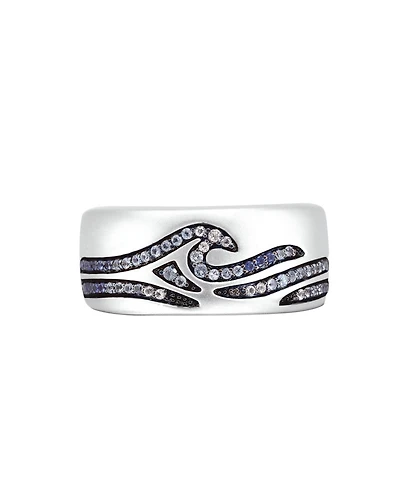 LuvMyJewelry Breaking Waves Design Sterling Silver Blue Sapphire, Topaz Gemstone Band Men Ring