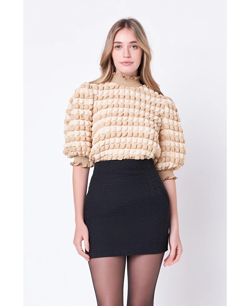 Women's Textured Mock Neck Short Sleeve Blouse