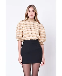 Women's Textured Mock Neck Short Sleeve Blouse