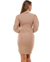 Bebe Women's Puff Sleeve Quilted Sweater Dress
