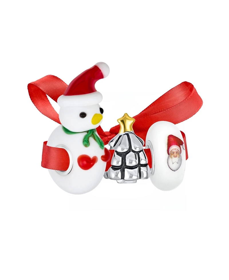 Bling Jewelry Christmas Set Holiday Glass Santa Christmas Tree Snowman Bead Charm Fit European Bracelet Sterling Silver