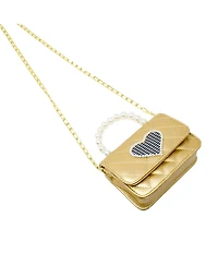 Girl's Gold Quilted Pearl Handle Heart Bag