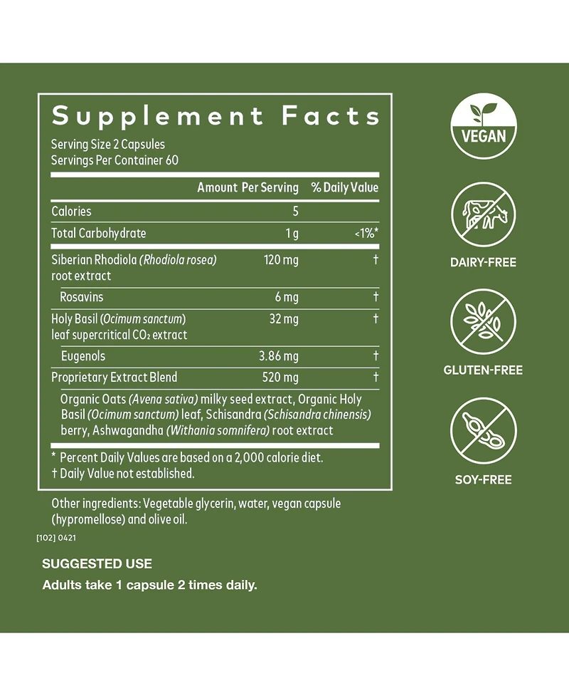 Gaia Herbs Adrenal Health Daily Support - With Ashwagandha, Holy Basil & Schisandra