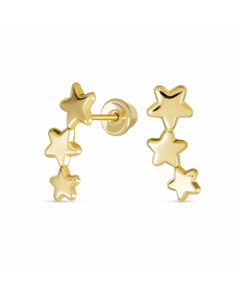 Bling Jewelry Solar Fun Celestial Usa Patriotic Mini Crawler 3 Star Stud Earrings Stud Earrings Screw Back Yellow 14K Gold