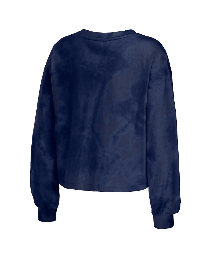 Women's Wear by Erin Andrews Navy Distressed Washington Nationals Tie-Dye Cropped Pullover Sweatshirt and Shorts Lounge Set