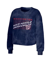 Women's Wear by Erin Andrews Navy Distressed Washington Nationals Tie-Dye Cropped Pullover Sweatshirt and Shorts Lounge Set