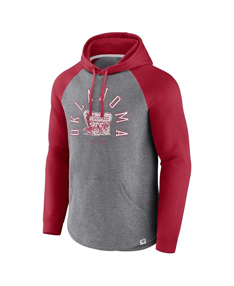 Men's Fanatics Crimson, Heather Gray Oklahoma Sooners Wrap Up Raglan Pullover Hoodie
