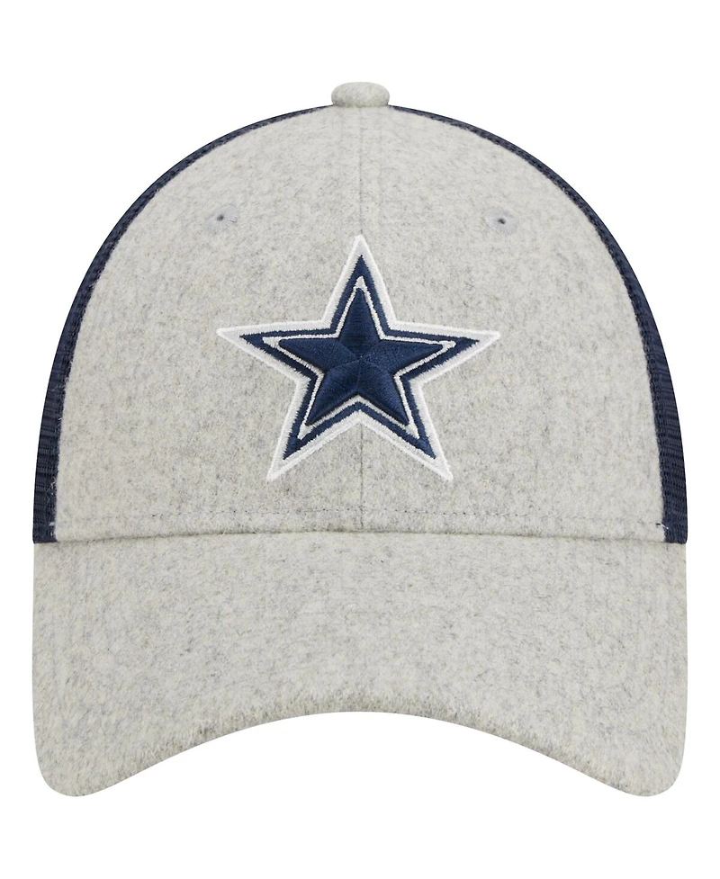 Men's New Era Heather Gray, Navy Dallas Cowboys Pop Trucker 9FORTY Adjustable Hat