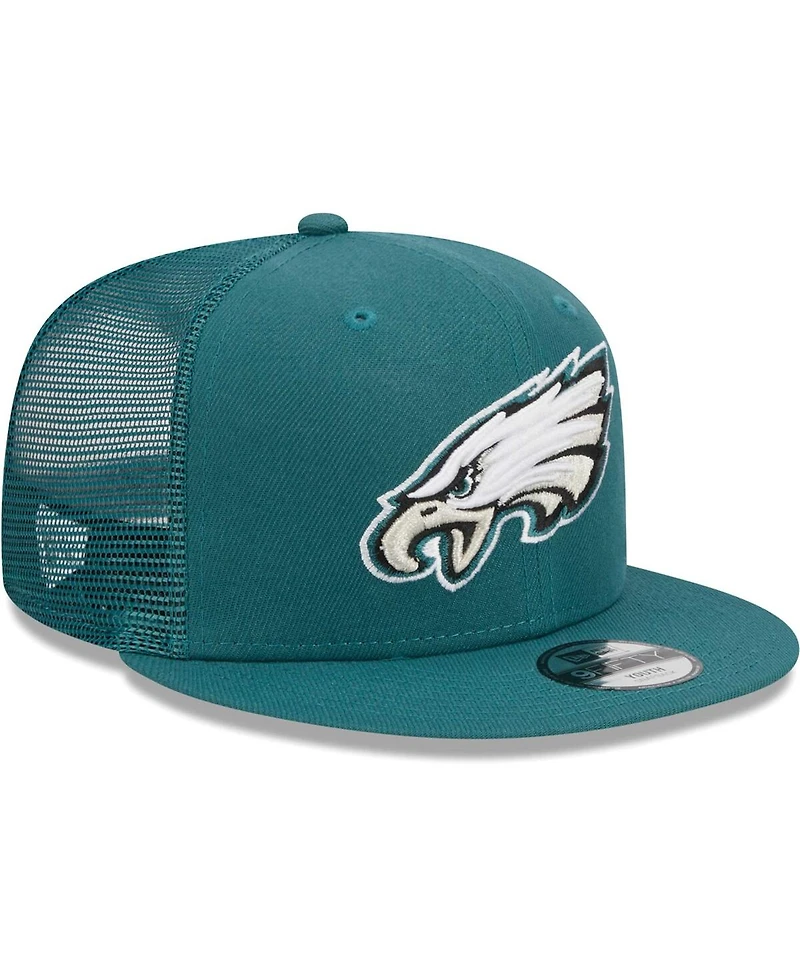 Youth Boys and Girls New Era Midnight Green Philadelphia Eagles Main Trucker 9FIFTY Snapback Hat