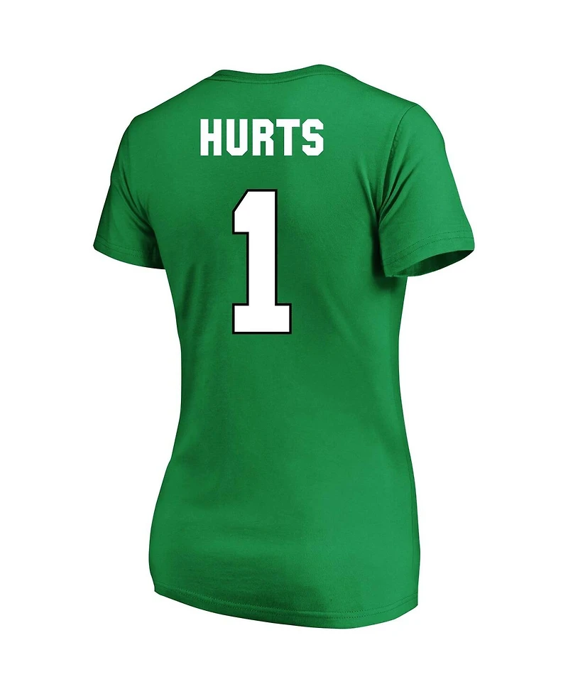 Women's Fanatics Jalen Hurts Kelly Green Philadelphia Eagles Plus Throwback Player Name and Number V-Neck T-shirt