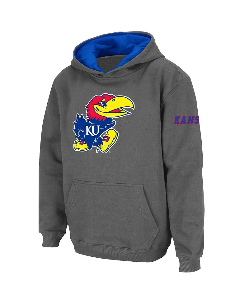 Big Boys Colosseum Charcoal Kansas Jayhawks Logo Pullover Hoodie
