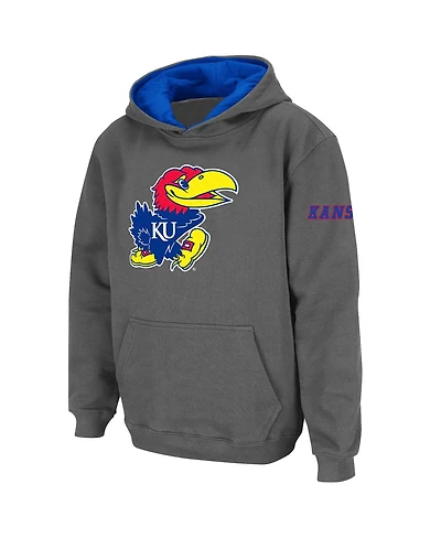 Big Boys Colosseum Charcoal Kansas Jayhawks Logo Pullover Hoodie