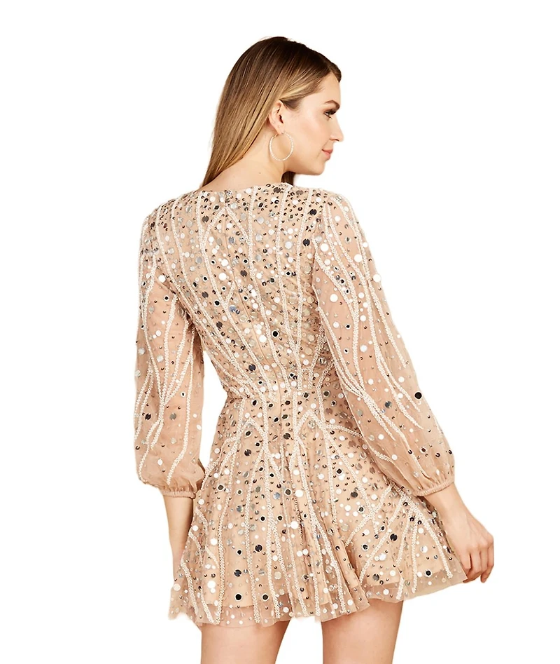 Women's Lara Beaded Long Sleeve Bridal Cocktail Short Dress