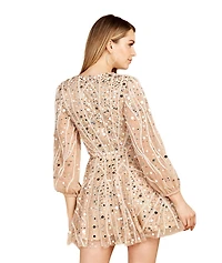 Women's Lara Beaded Long Sleeve Bridal Cocktail Short Dress