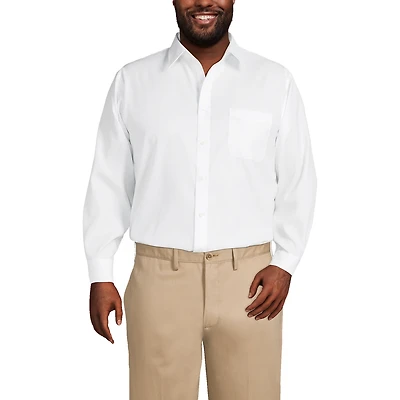 Lands' End Men's Traditional Fit Solid No Iron Supima Pinpoint Straight Collar Dress Shirt