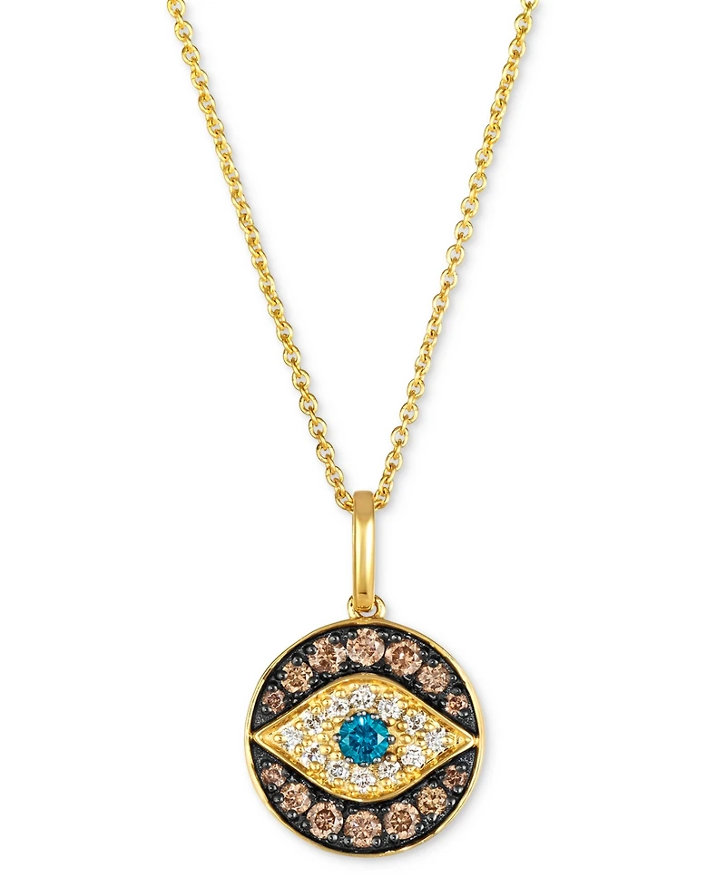 Le Vian Chocolate Diamond, Nude Diamond, & Blueberry Diamond Evil Eye Adjustable 20" Pendant Necklace (3/8 ct. t.w.) in 14k Gold