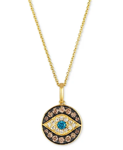Le Vian Chocolate Diamond, Nude Diamond, & Blueberry Diamond Evil Eye Adjustable 20" Pendant Necklace (3/8 ct. t.w.) in 14k Gold