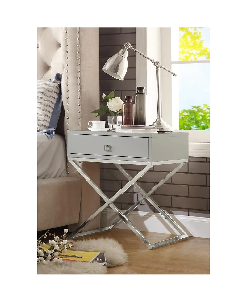 Inspired Home Laila Mdf Lacquer-Finish X-Metal Leg Side Table