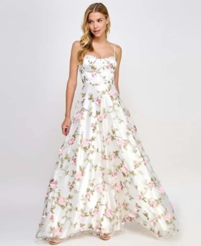 Say Yes Juniors 3d Floral Embellished Gown Created For Macys