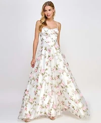 Say Yes Juniors 3d Floral Embellished Gown Created For Macys