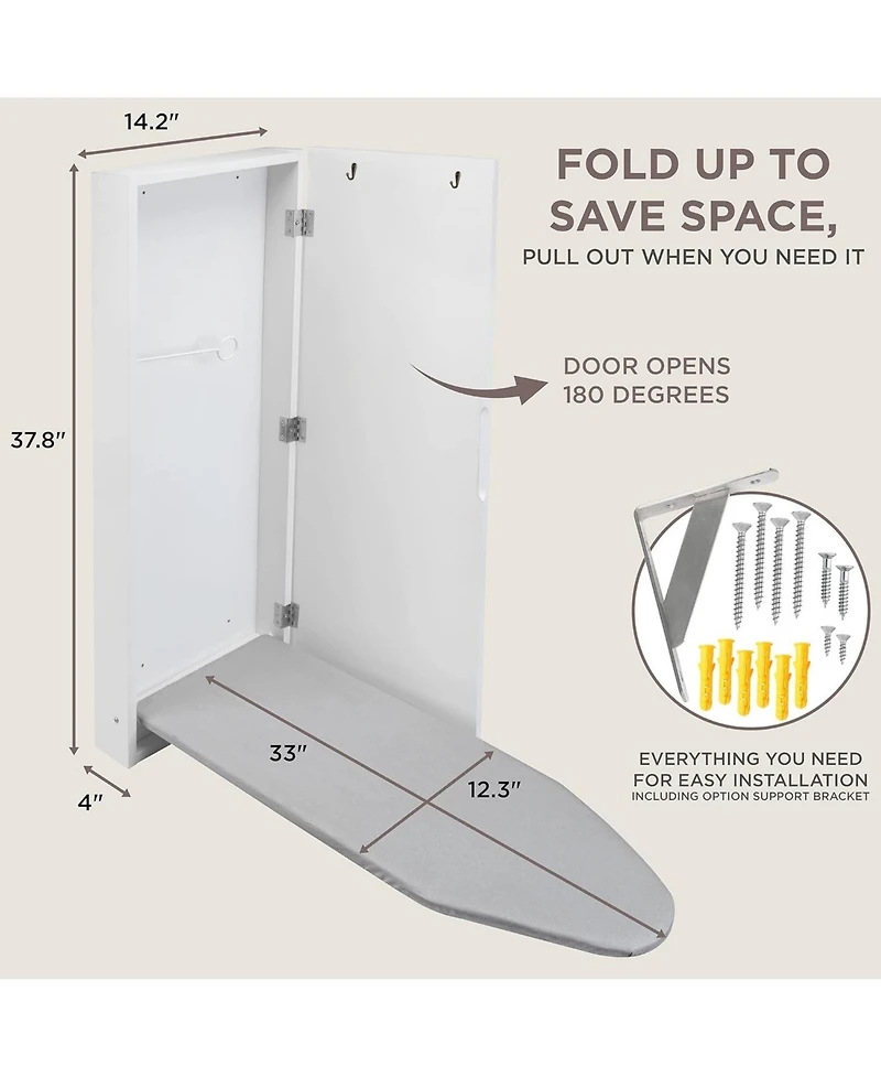 Ivation Ironing Board with Full Mirror, Wall Mount Iron Board Holder