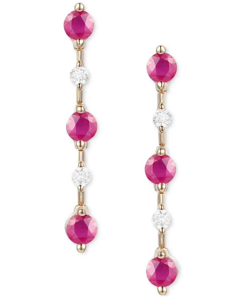 Emerald (3/4 ct. t.w.) & Diamond (1/10 Linear Drop Earrings 14k Gold (Also Ruby Sapphire)