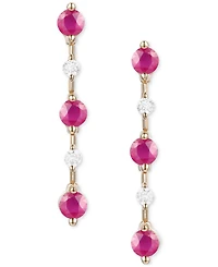 Emerald (3/4 ct. t.w.) & Diamond (1/10 Linear Drop Earrings 14k Gold (Also Ruby Sapphire)