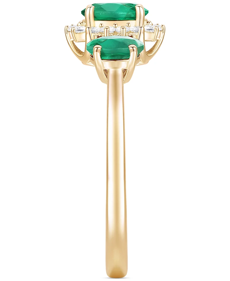 Emerald (1-1/8 ct. t.w.) & Diamond (1/8 ct. t.w.) Triple Oval Halo Ring in 14k Gold (Also in Ruby & Sapphire)