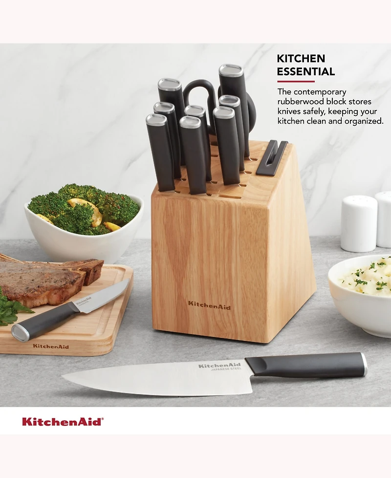 KitchenAid Japanese Steel Classic 12 Piece Knife Block Set with Built in Knife Sharpener