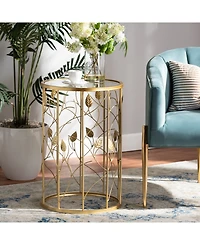 Baxton Studio Anaya Modern and Contemporary Glam 23.6" Brushed Finished Metal and Glass Leaf Accent End Table