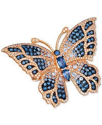 Le Vian Chocolate & Vanilla Diamonds (1-1/5 ct. t.w.) & Multi-Gemstone (3-1/3 ct. t.w.) Butterfly Ring in 14k Rose Gold