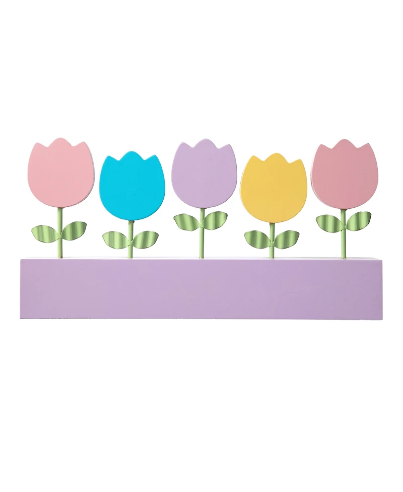 Glitzhome 12" L Easter Wooden and Metal Tulips Table Decor