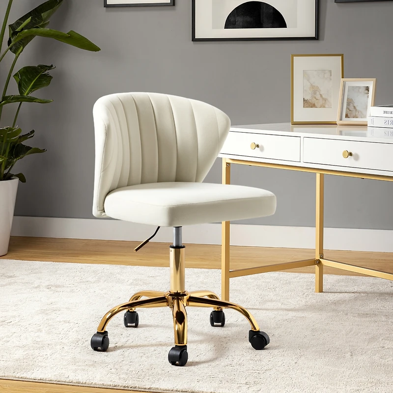 Modern Velvet Cute Armless Office Chair for Living Room Vanity Study