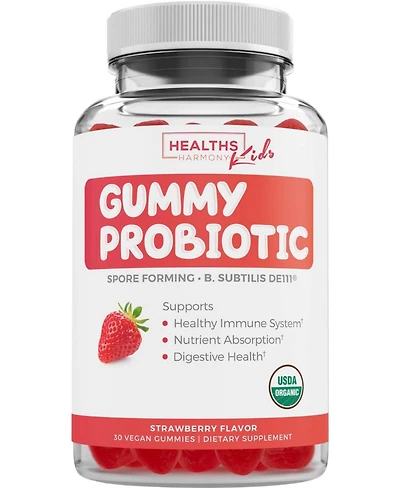Kids Probiotic Gummies, Strawberry Flavor Probiotic Gummies for Digestion & Immune Support, Health's Harmony, 30ct