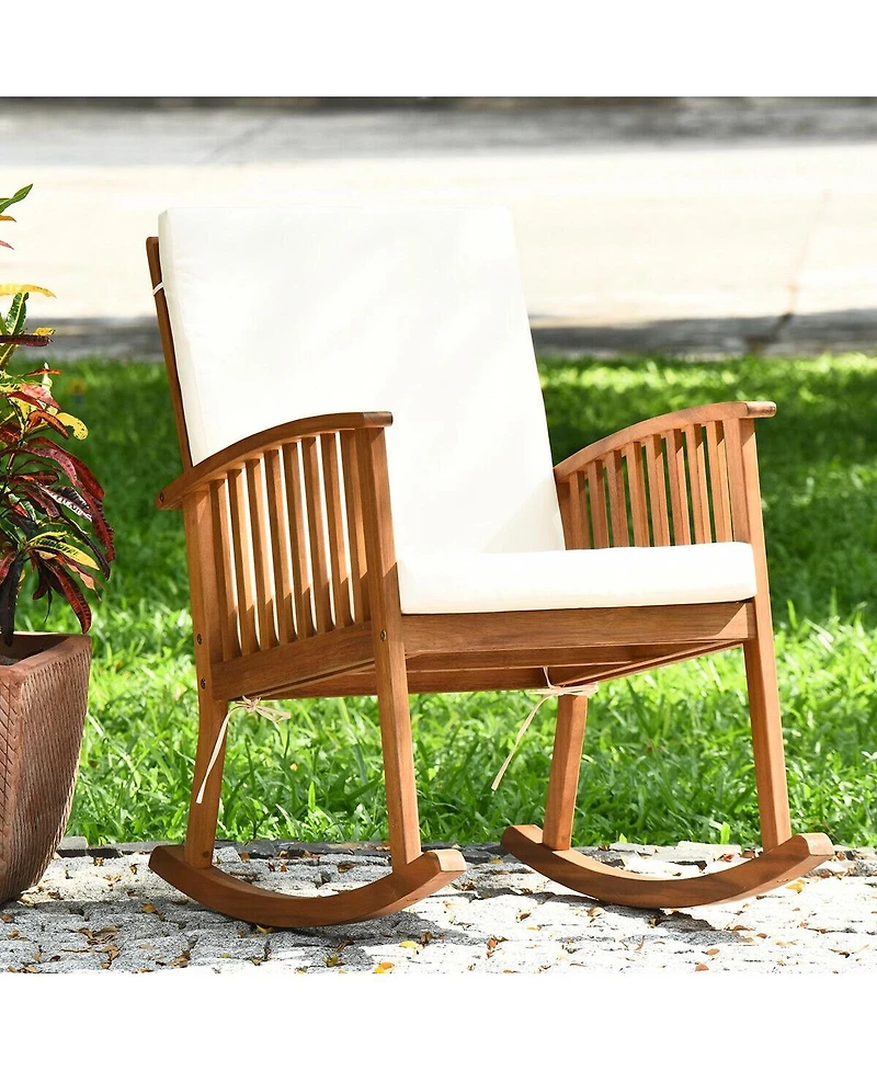 Outdoor Acacia Wood Rocking Chair with Detachable Washable Cushions