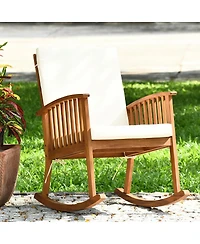 Outdoor Acacia Wood Rocking Chair with Detachable Washable Cushions