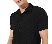 Campus Sutra Men's Jet Black Self-Design Pom-Pom Shirt