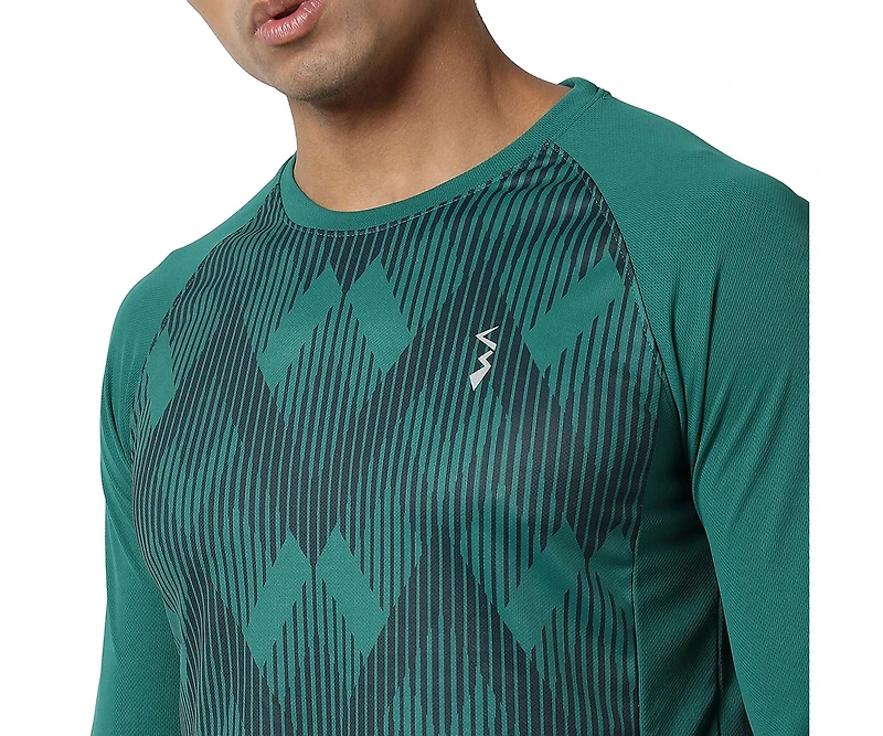 Campus Sutra Men's Forest Green Geometric Activewear T-Shirt