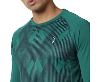 Campus Sutra Men's Forest Green Geometric Activewear T-Shirt