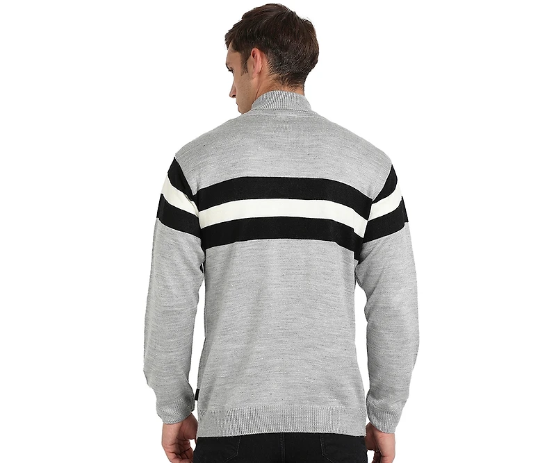Campus Sutra Men's Light Grey Relaxed Horizontal Striped Pullover Sweater