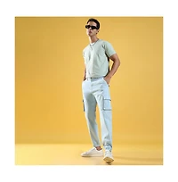 Campus Sutra Men's Light Blue Cuffed Hem Cargo Trousers