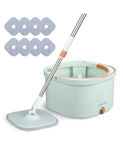 Yescom Square Spin Mop and Bucket Floor Cleaning System Water Filtration 8 Microfiber Mop Pads Green
