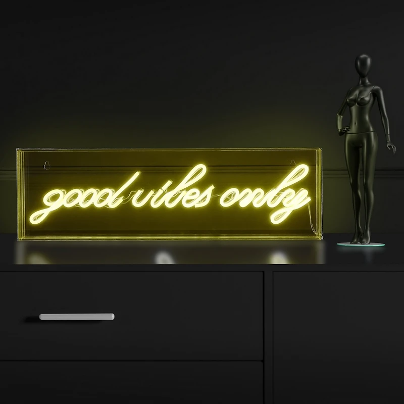 Jonathan Y Good Vibes Only Contemporary Glam Acrylic Box Usb Operated Led Neon Light
